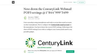 Note down the CenturyLink Webmail POP3 settings @ 1*844*999 ...
