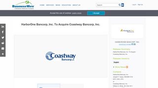 HarborOne Bancorp, Inc. To Acquire Coastway Bancorp, Inc ...