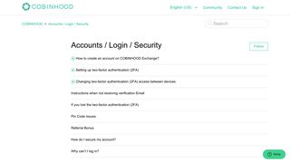 Accounts / Login / Security – COBINHOOD