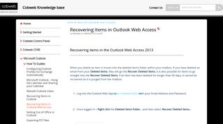Recovering Items in Outlook Web Access | Cobweb Knowledge base