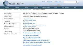 Bobcat Web Account Information - Central Oregon Community College