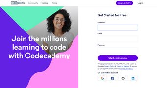 Sign up for Codecademy | 7 Day Trial of Pro Features