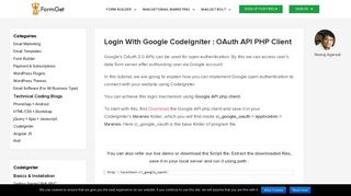 Login With Google CodeIgniter : OAuth API PHP Client | FormGet