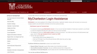 MyCharleston Login Assistance - College of Charleston