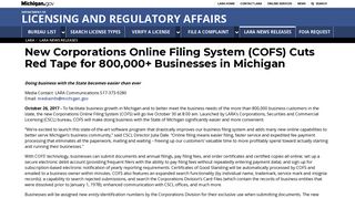 LARA - New Corporations Online Filing System (COFS) Cuts Red ...