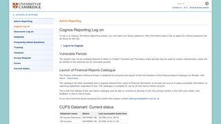 Cognos Reporting Log on: : University of Cambridge: Admin reporting