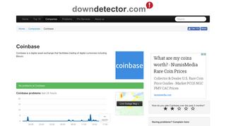 Coinbase down? Current outages and problems. | Downdetector