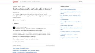 Coinbase is asking for my bank login. Is it secure? - Quora