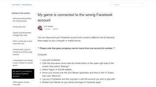 My game is connected to the wrong Facebook account – Coin Master
