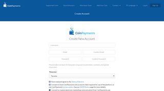 Create Account - CoinPayments