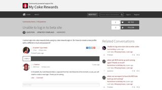 Unable to log in to beta site | My Coke Rewards Customer Community ...