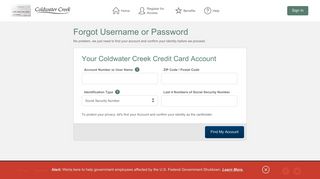 Coldwater Creek Credit Card - Forgot Username or Password
