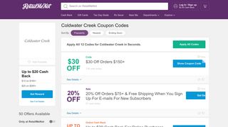 Coldwater Creek Coupons: Up to $30 Off, Free Shipping Coupon Codes