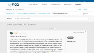 Collection Shield 360 Success - myFICO® Forums - 4862570