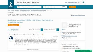 College Admissions Assistance, LLC | Complaints | Better Business ...