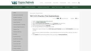 MCCANN Practice Test Instructions | Virginia Highlands Community ...