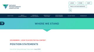 Where We Stand – Ontario Physiotherapy Association