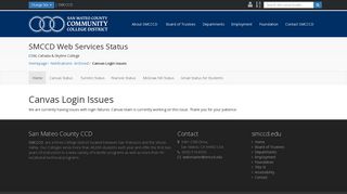 Canvas Login Issues – SMCCD Web Services Status