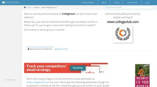 Email Address Format for www.collegeclub.com | Email Format