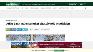 Dallas bank makes another big Colorado acquisition - Denver ...