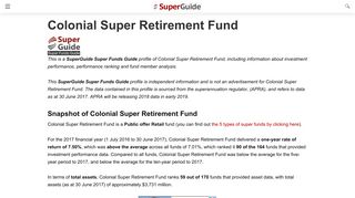 Colonial Super Retirement Fund - Super Funds Guide - SuperGuide