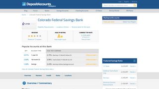 Colorado Federal Savings Bank Reviews and Rates - Deposit Accounts