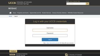 Log in | MOSAIC | University of Colorado Colorado Springs - UCCS