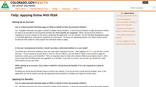 FAQs: Applying Online With PEAK | colorado.gov/health