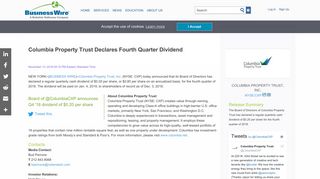 Columbia Property Trust Declares Fourth Quarter Dividend | Business ...