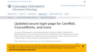 Updated secure login page for LionMail, CourseWorks, and more ...