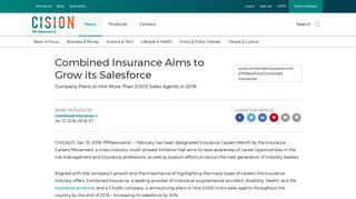 Combined Insurance Aims to Grow its Salesforce - PR Newswire