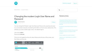 Changing the modem Login User Name and Password – Motorola ...