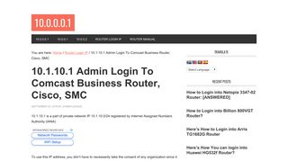 10.1.10.1 Admin Login To Comcast Business Router, Cisco, SMC