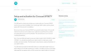 Setup and activation for Comcast XFINITY – Motorola Mentor