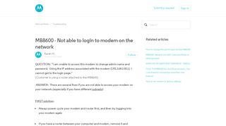 MB8600 - Not able to login to modem on the network – Motorola Mentor