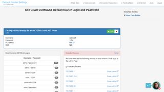 NETGEAR COMCAST Default Router Login and Password - Clean CSS