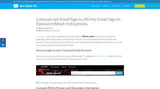 Comcast.net Email Sign In, XFinity Email Sign In ... - MyFastPC.com