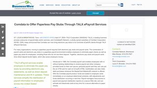 Comdata to Offer Paperless Pay Stubs Through TALX ePayroll ...