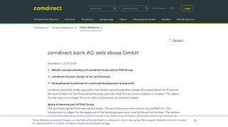 comdirect bank AG sells ebase GmbH | comdirect.de