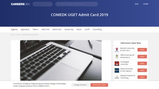 COMEDK UGET Admit Card 2019/ Hall Ticket – Download here