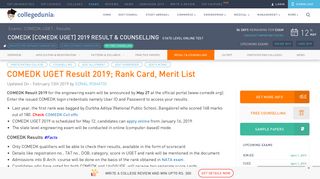 COMEDK UGET Result 2019: Check @comedk.org, Rank Card, Merit ...