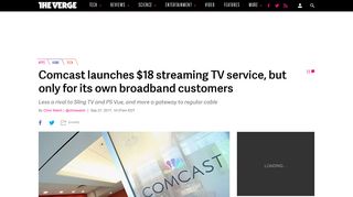 Comcast launches $18 streaming TV service for broadband ...