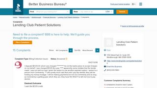 Lending Club Patient Solutions | Complaints | Better Business Bureau ...