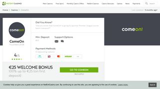 ComeOn Casino | Get a 100% First Deposit Bonus Here!