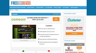 ComeOn Casino - 20FREE SPINS No Deposit Bonus - Comeon ...