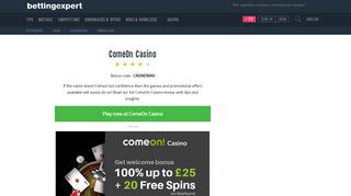 ComeOn Casino Bonus Code: CASINOMAX - Bonus - Bettingexpert