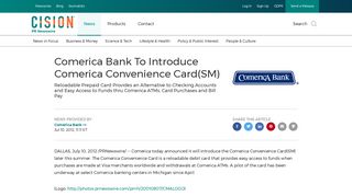 Comerica Bank To Introduce Comerica Convenience Card(SM)
