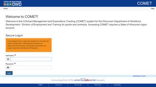 COMET Supplier Portal : Login - Department of Workforce Development