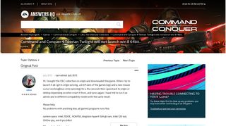 Command and Conquer 4 Tiberian Twilight will not ... - EA Answers HQ