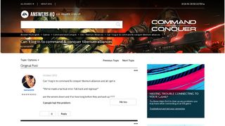 Can`t log in to command & conquer tiberium alliances - Answer HQ